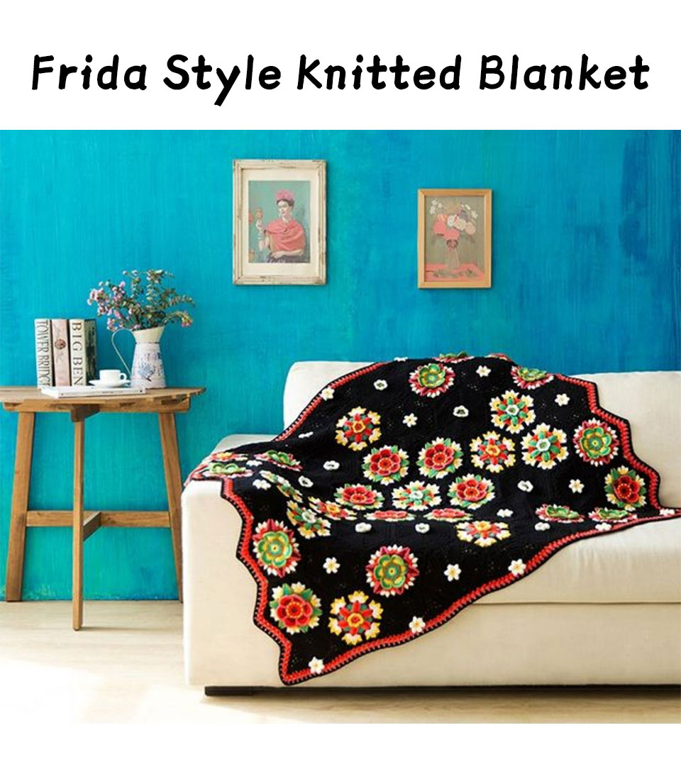 Frida flower pattern blanket,handmade DIY,crochet blanket,cotton thread,material package