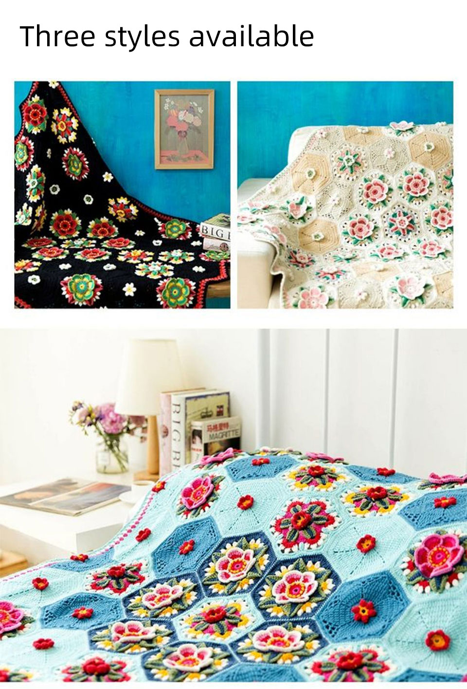 Frida flower pattern blanket,handmade DIY,crochet blanket,cotton thread,material package