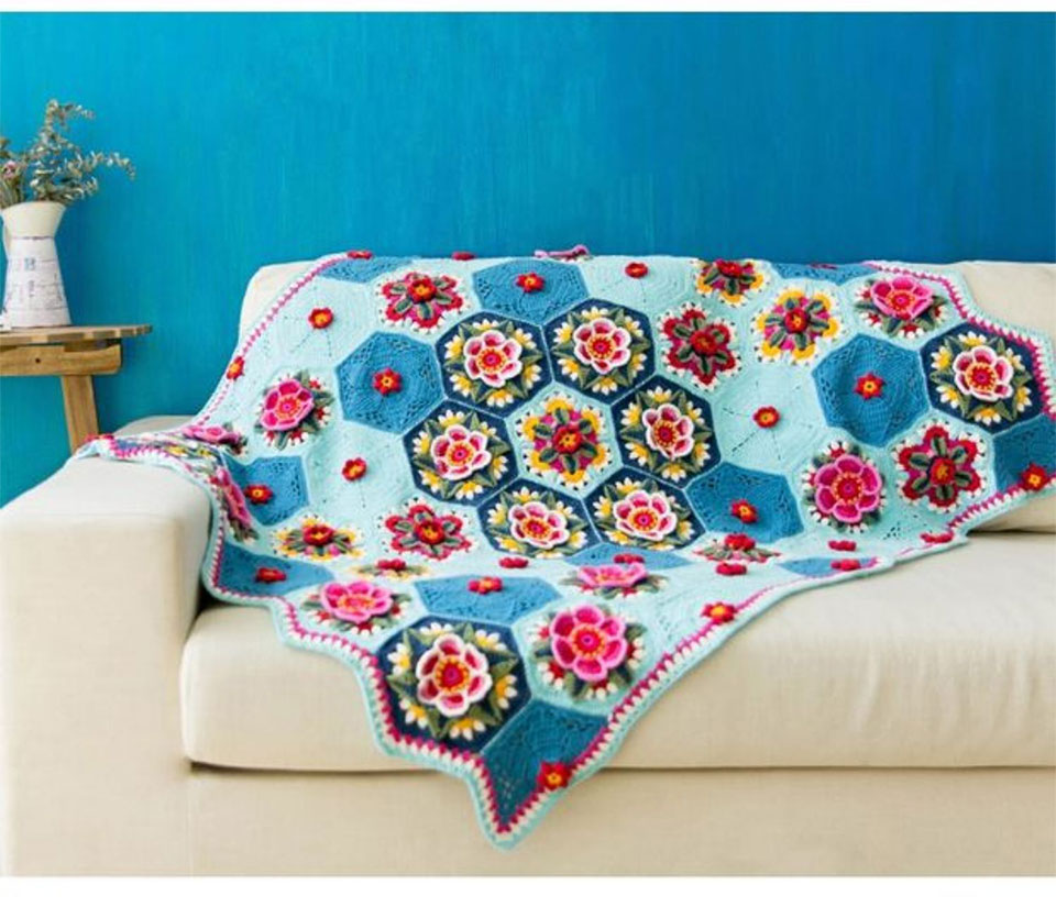 Frida flower pattern blanket,handmade DIY,crochet blanket,cotton thread,material package