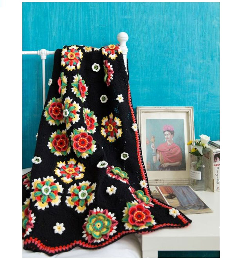 Frida flower pattern blanket,handmade DIY,crochet blanket,cotton thread,material package