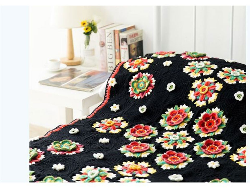 Frida flower pattern blanket,handmade DIY,crochet blanket,cotton thread,material package