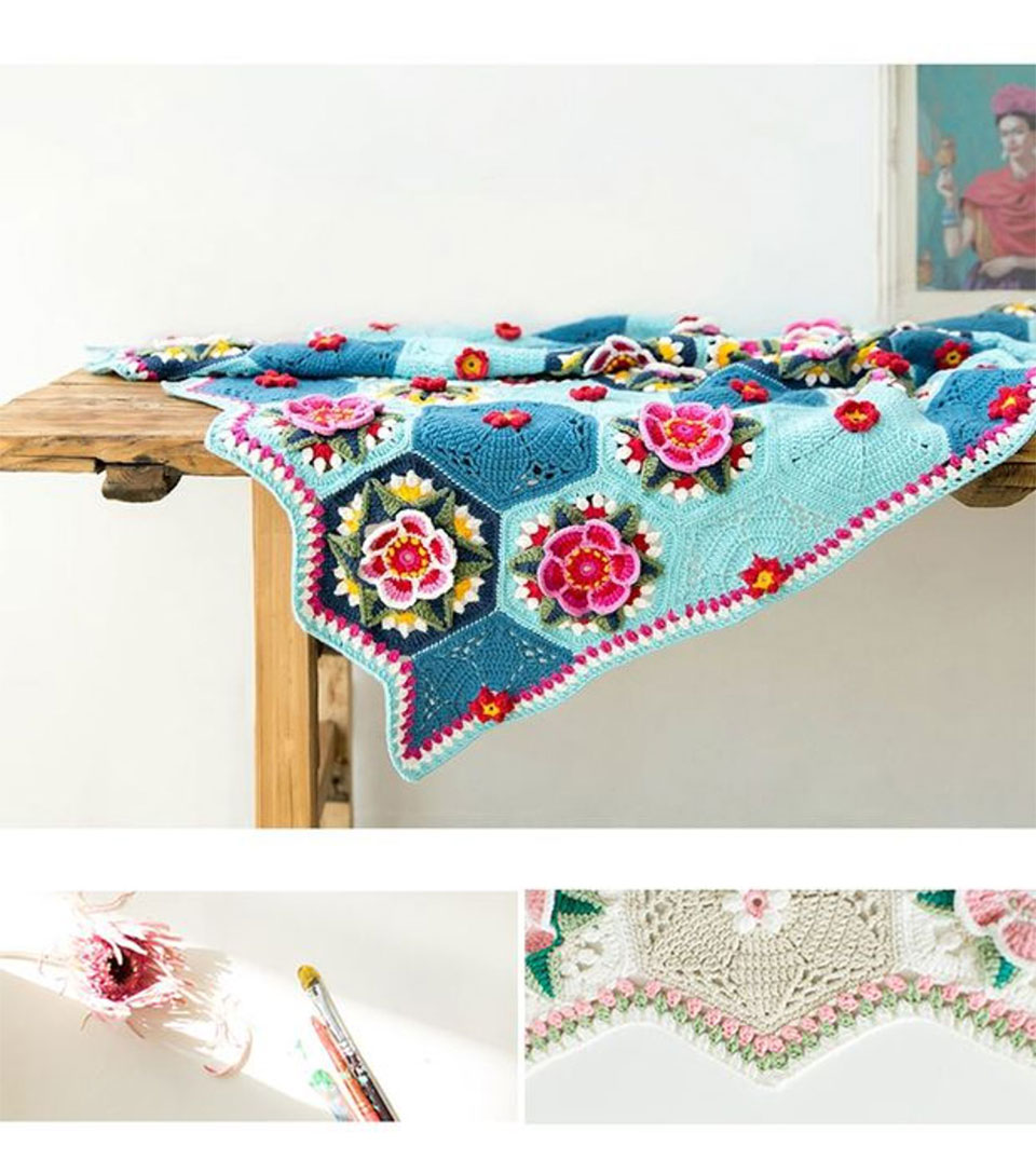 Frida flower pattern blanket,handmade DIY,crochet blanket,cotton thread,material package