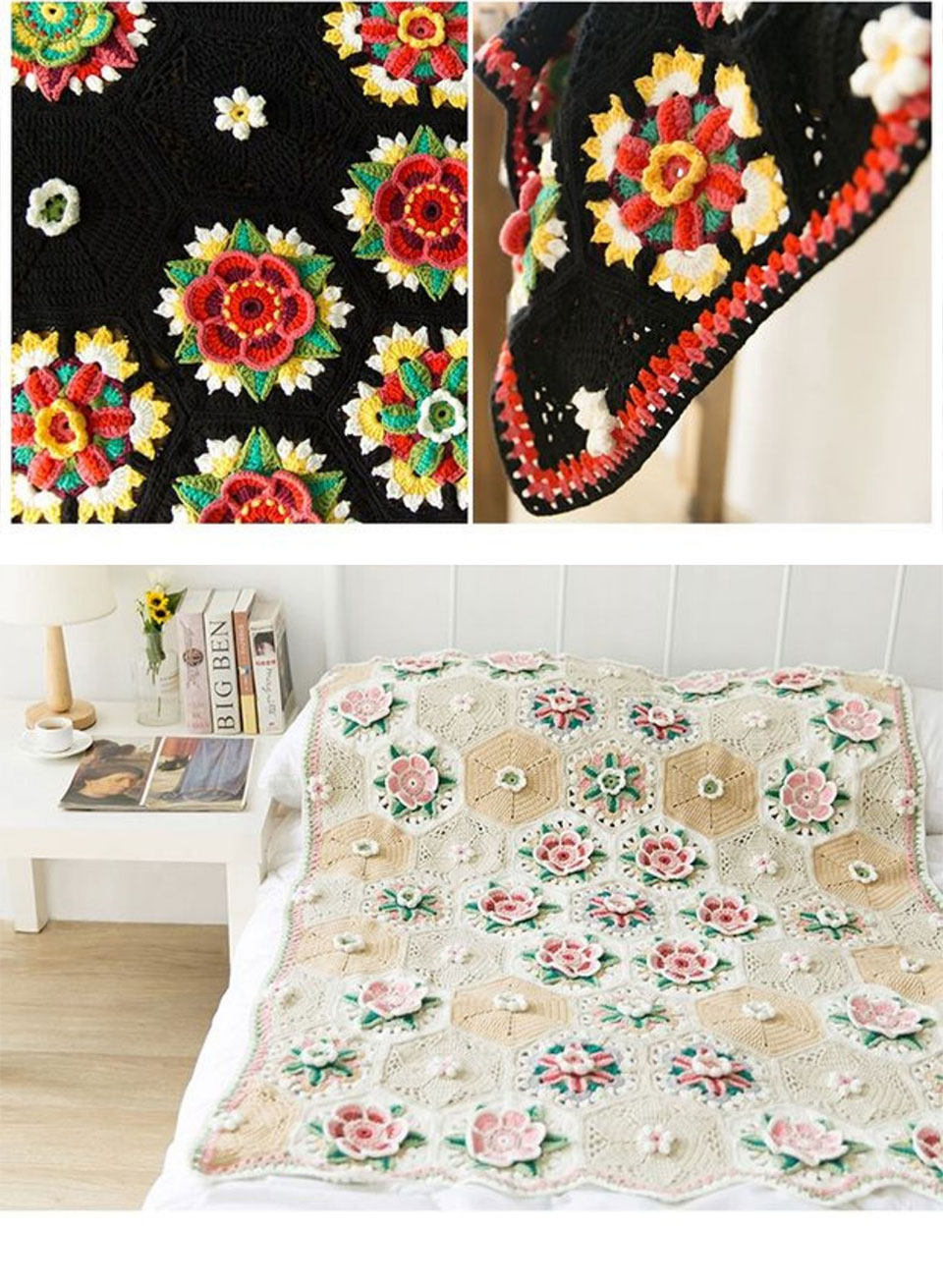 Frida flower pattern blanket,handmade DIY,crochet blanket,cotton thread,material package