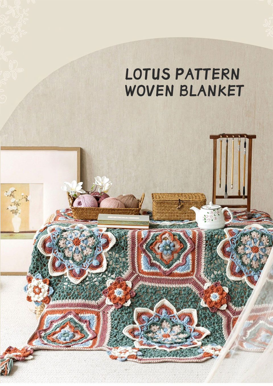 Lotus pattern blanket,hand-woven,crochet DIY blanket,material package