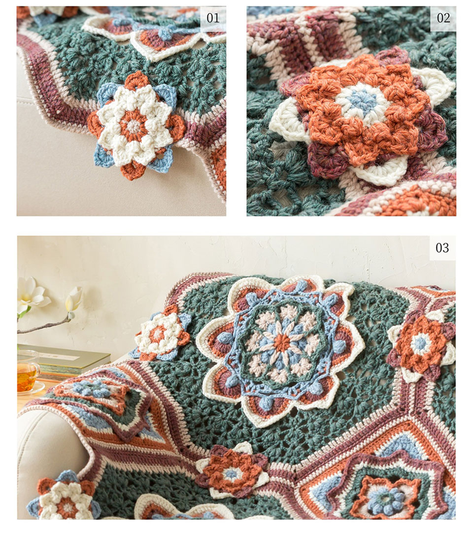 Lotus pattern blanket,hand-woven,crochet DIY blanket,material package