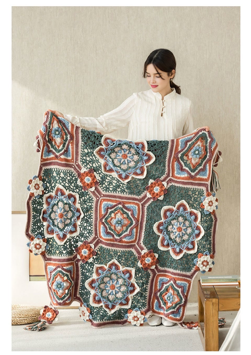 Lotus pattern blanket,hand-woven,crochet DIY blanket,material package