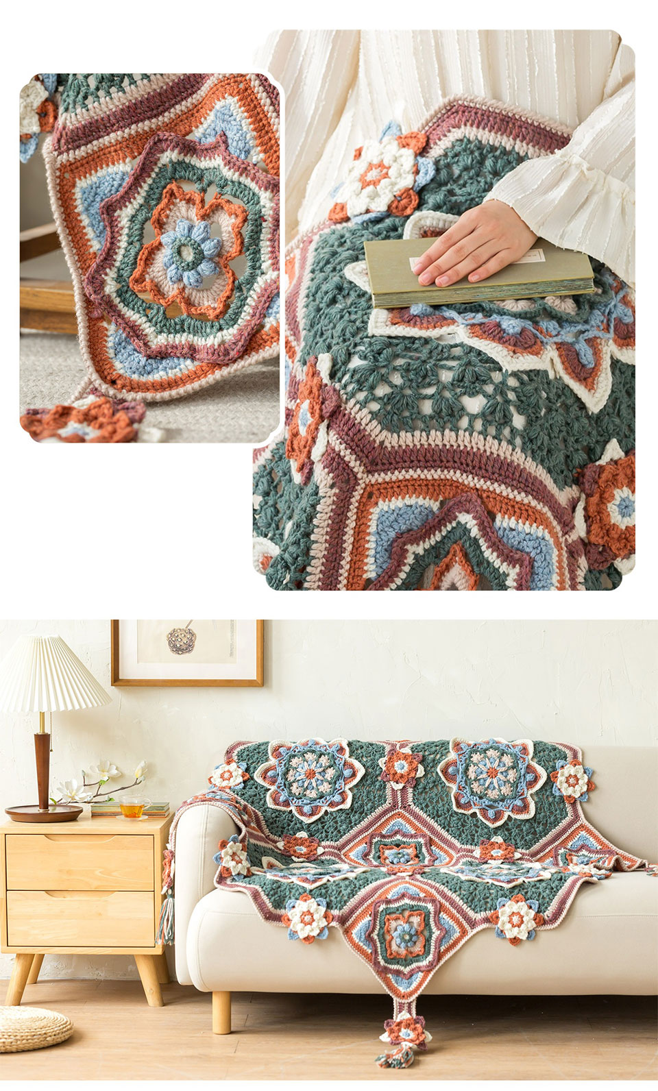 Lotus pattern blanket,hand-woven,crochet DIY blanket,material package