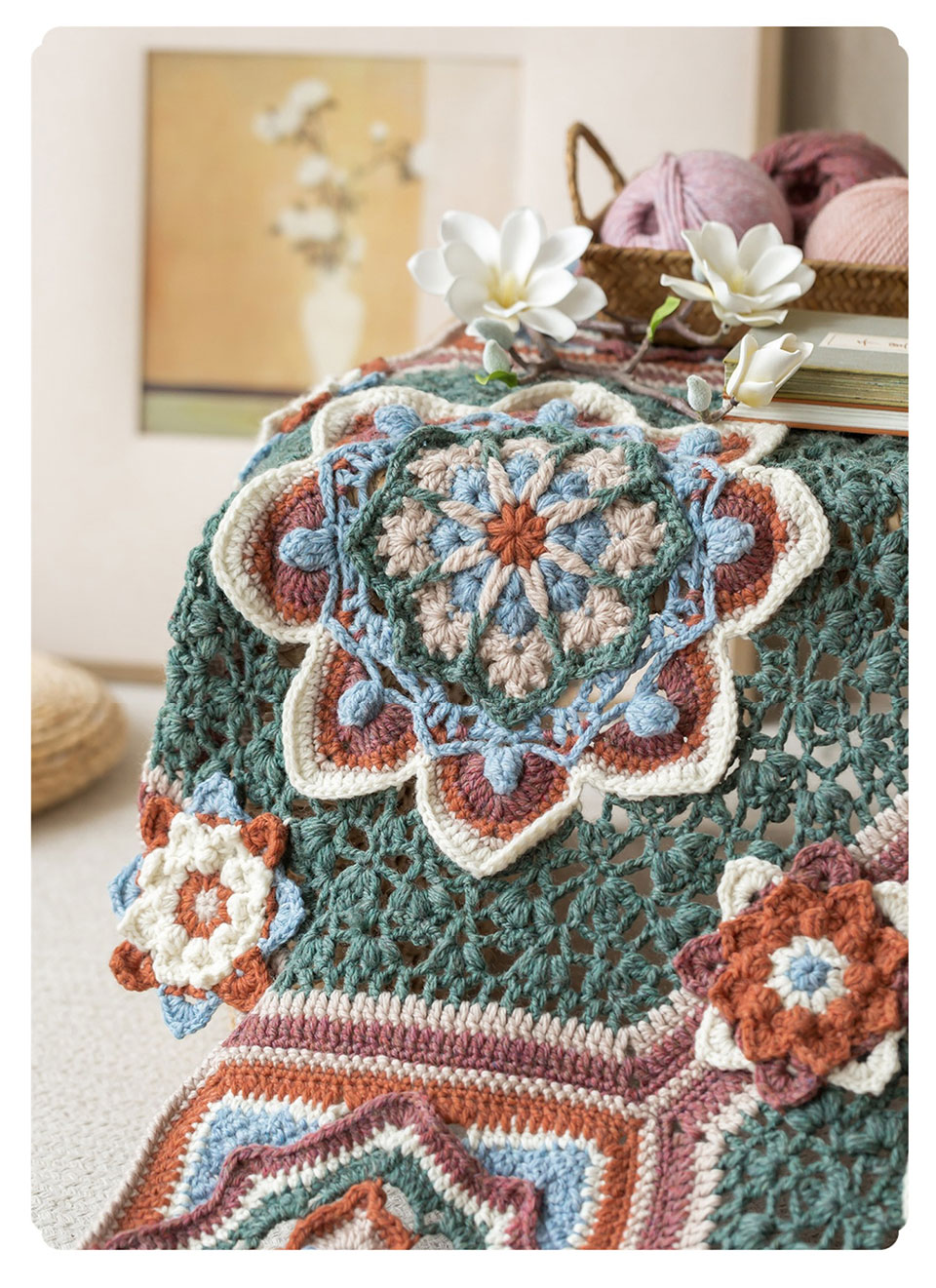 Lotus pattern blanket,hand-woven,crochet DIY blanket,material package